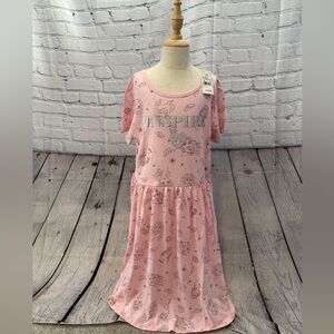Disney Princess Graphic Short Sleeve Round Neck Pink Dress Girls Sz XL Plus NWT